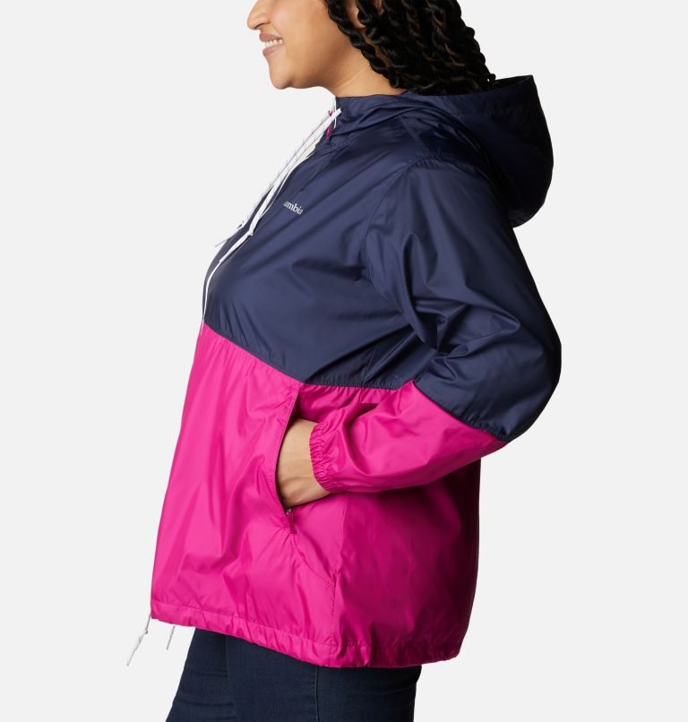 Columbia Flash Forward Windbreaker Jakke Dame Marineblå Fuchsia | Plus Size 53147W